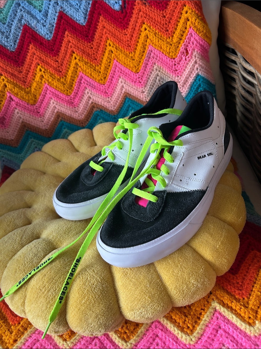 Nike Jordan women’s black& White Sneakers with Neon Green Laces